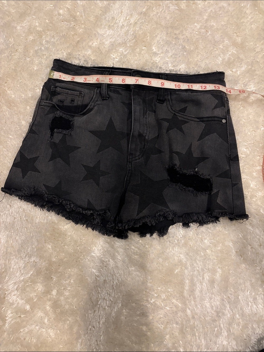 Black Star Print Frayed Hem Women's Denim Shorts